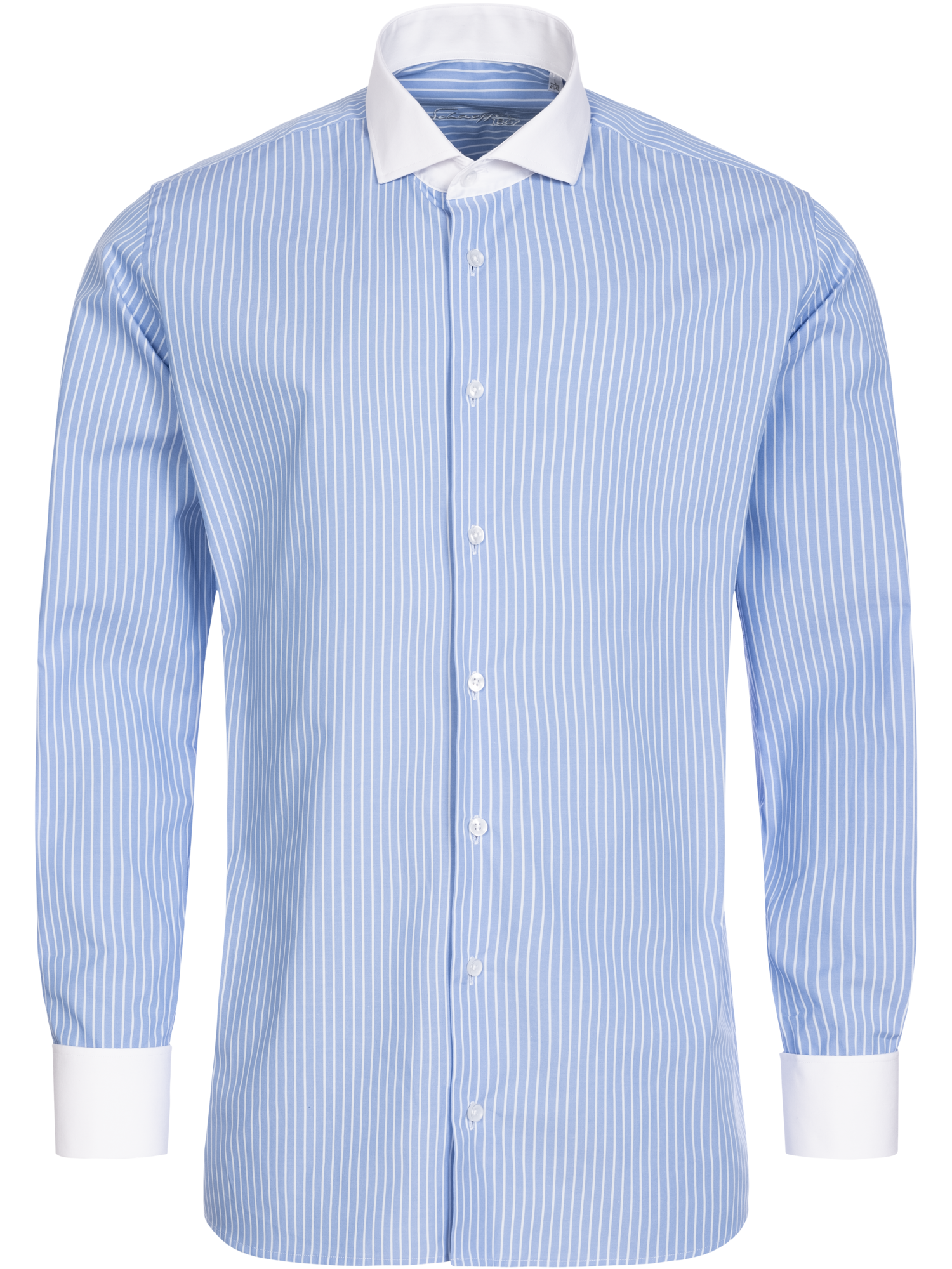 Hellblau gestreiftes Modern Cut Classic Line Schaeffer Hemd mit Hai Kragen Hellblau gestreiftes Modern Cut Classic Line Schaeffer Hemd mit Hai Kragen