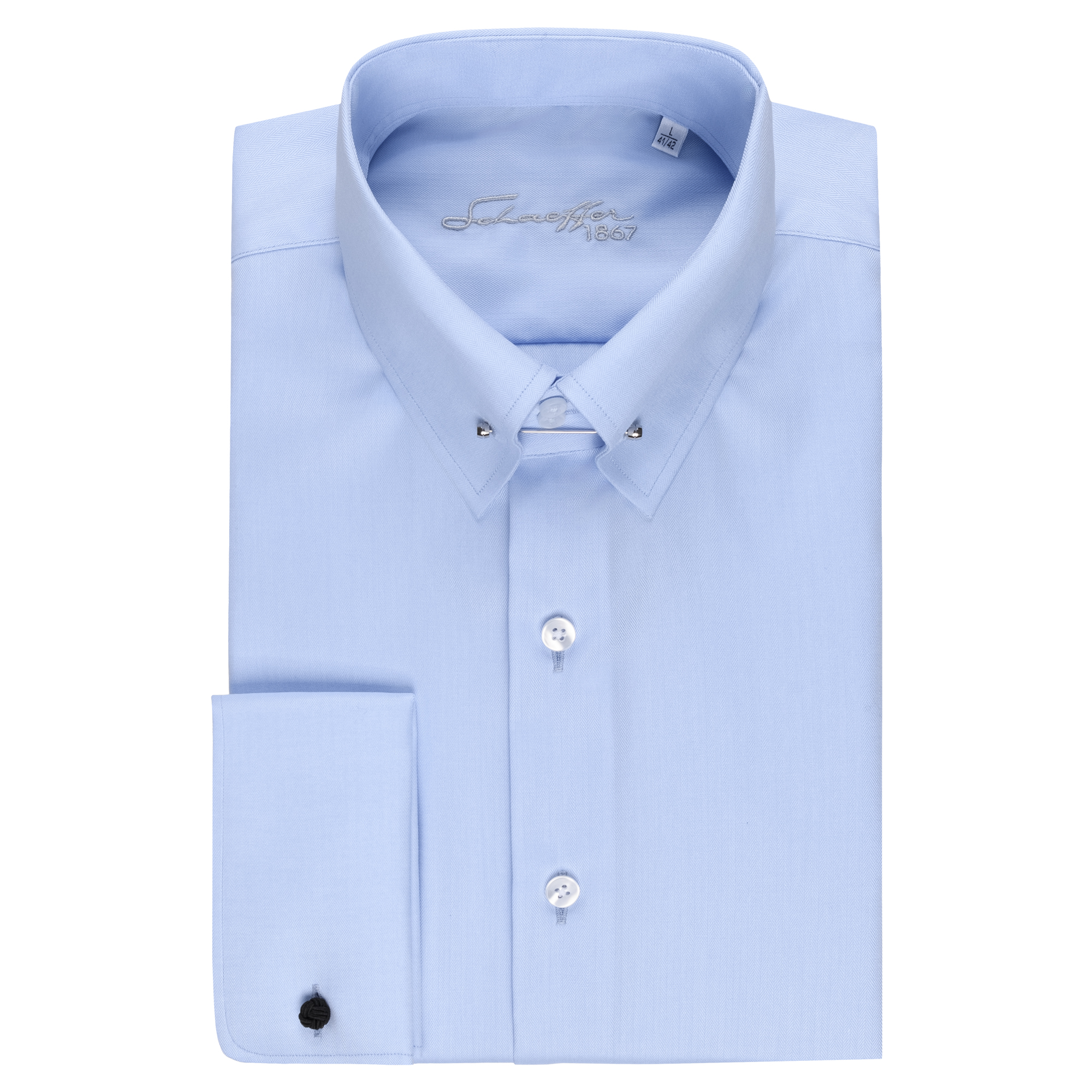 Hellblaues Fischgrat Slim Fit Premium Line Schaeffer Hemd mit Piccadilly Kragen 