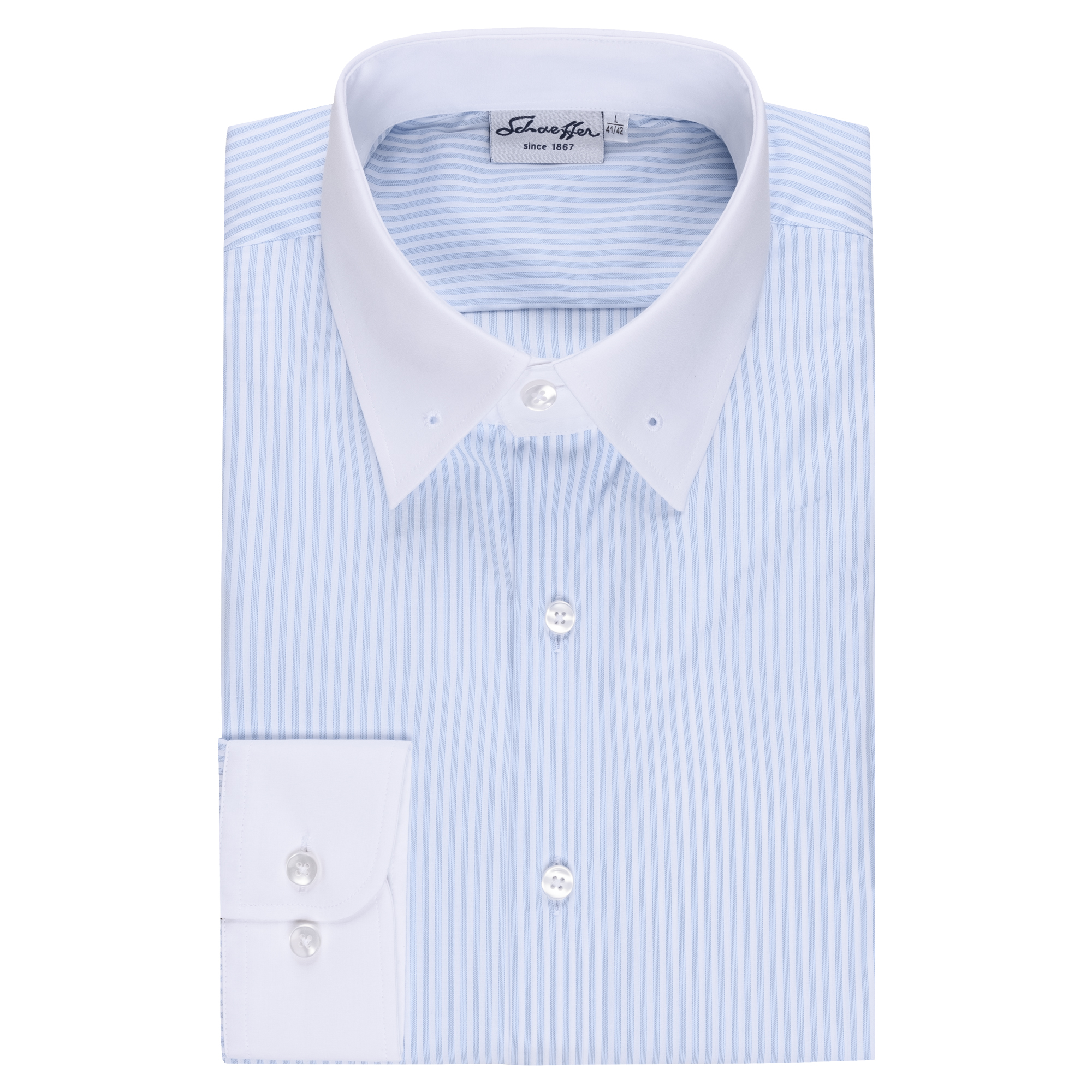 Hellblau gestreiftes Modern Cut Urban Line Schaeffer Hemd mit Piccadilly Kragen