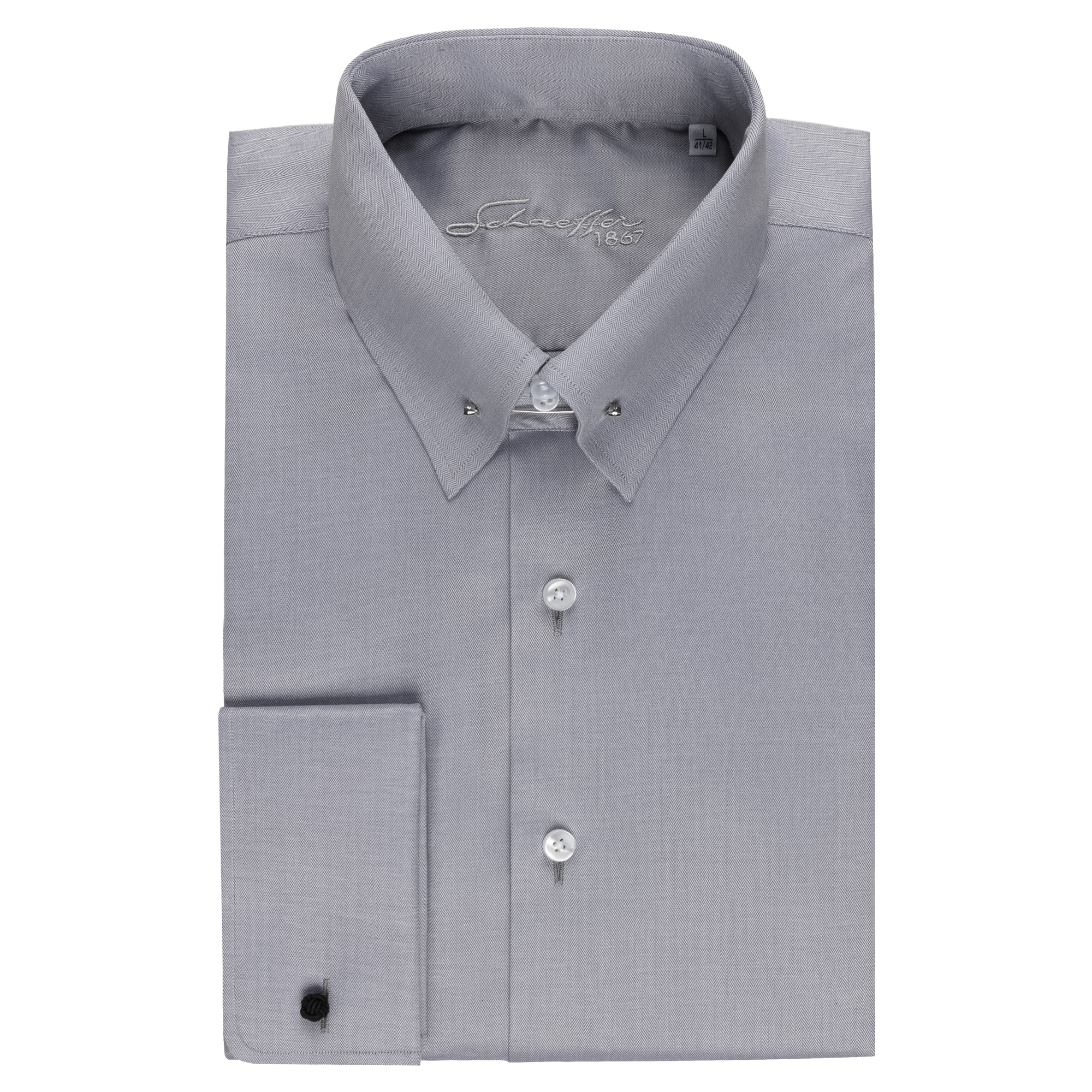 Graues Fischgrat Modern Cut Premium Line Schaeffer Hemd mit Piccadilly Kragen 