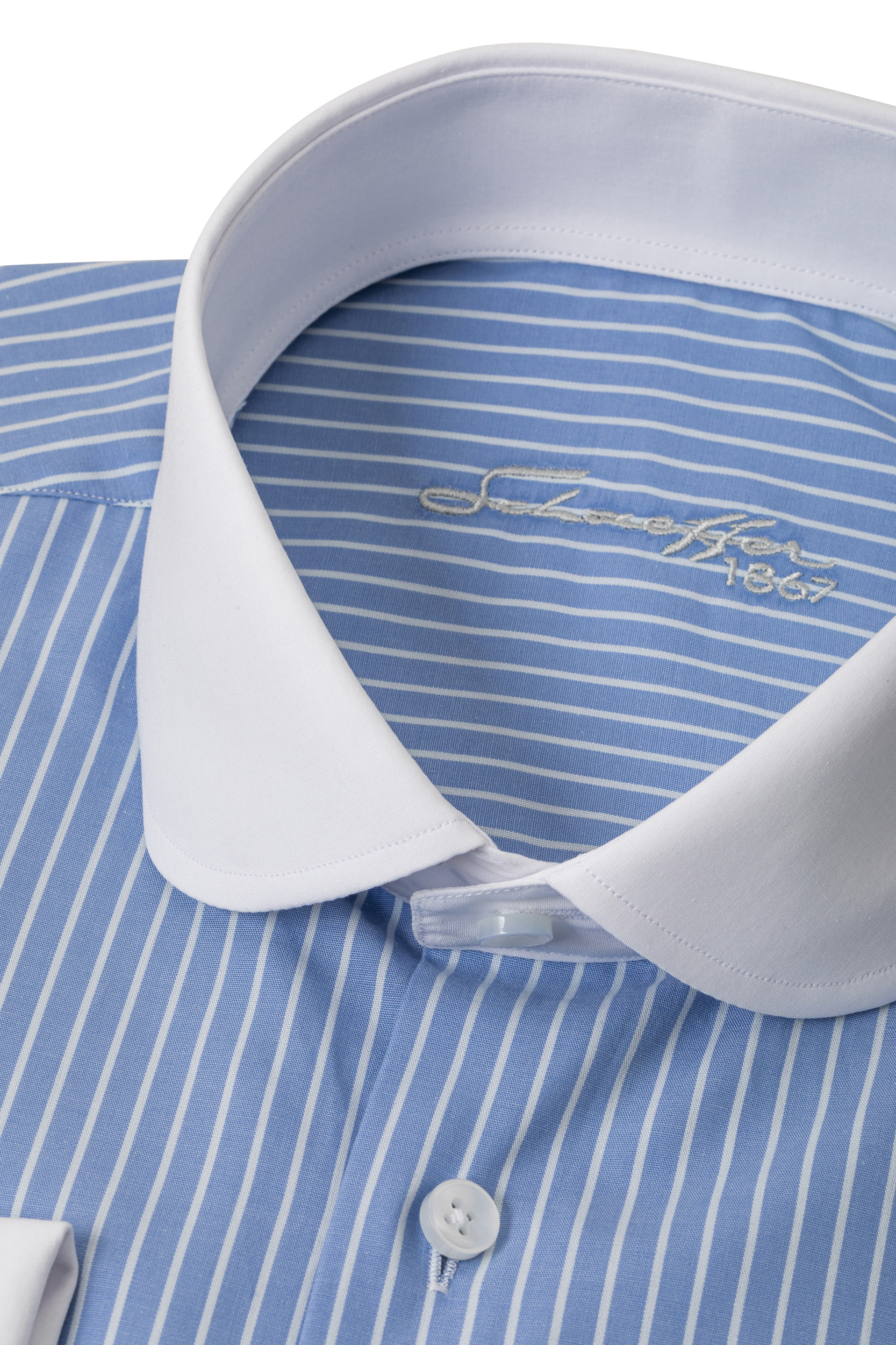 Hellblau gestreiftes Modern Cut Classic Line Schaeffer Hemd mit Club Kragen Hellblau gestreiftes Modern Cut Classic Line Schaeffer Hemd mit Club Kragen