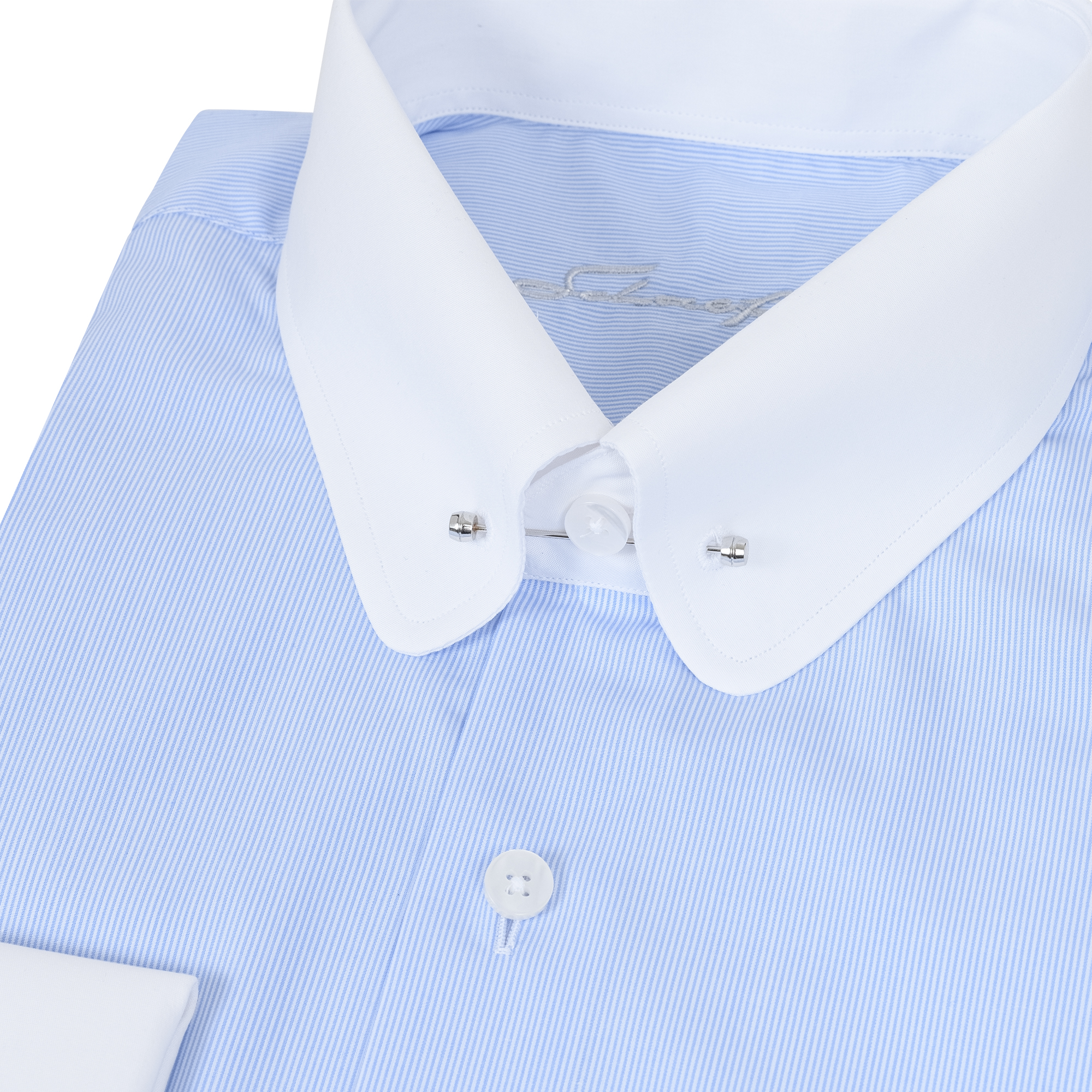 Hellblau feine Streifen Modern Cut Classic Line Schaeffer Hemd mit Piccadilly Kragen