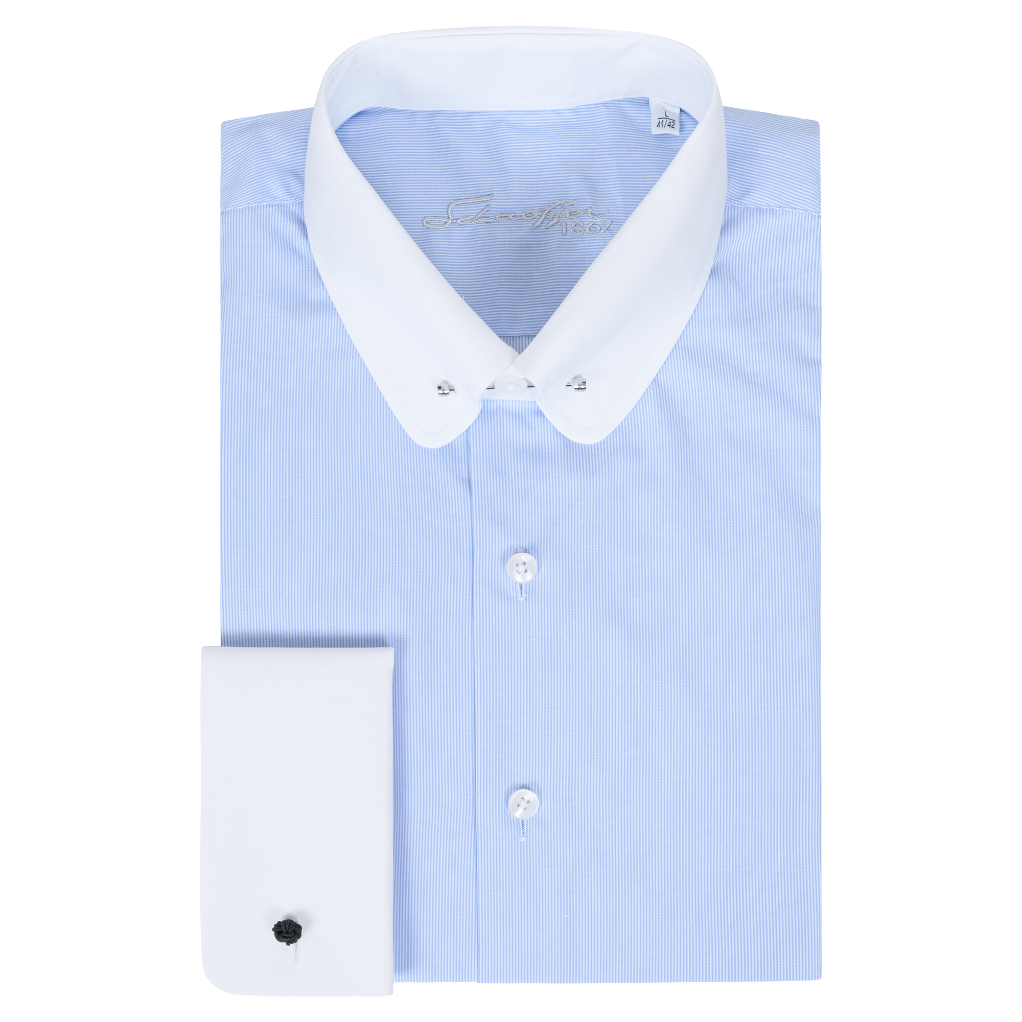 Hellblau feine Streifen Modern Cut Classic Line Schaeffer Hemd mit Piccadilly Kragen