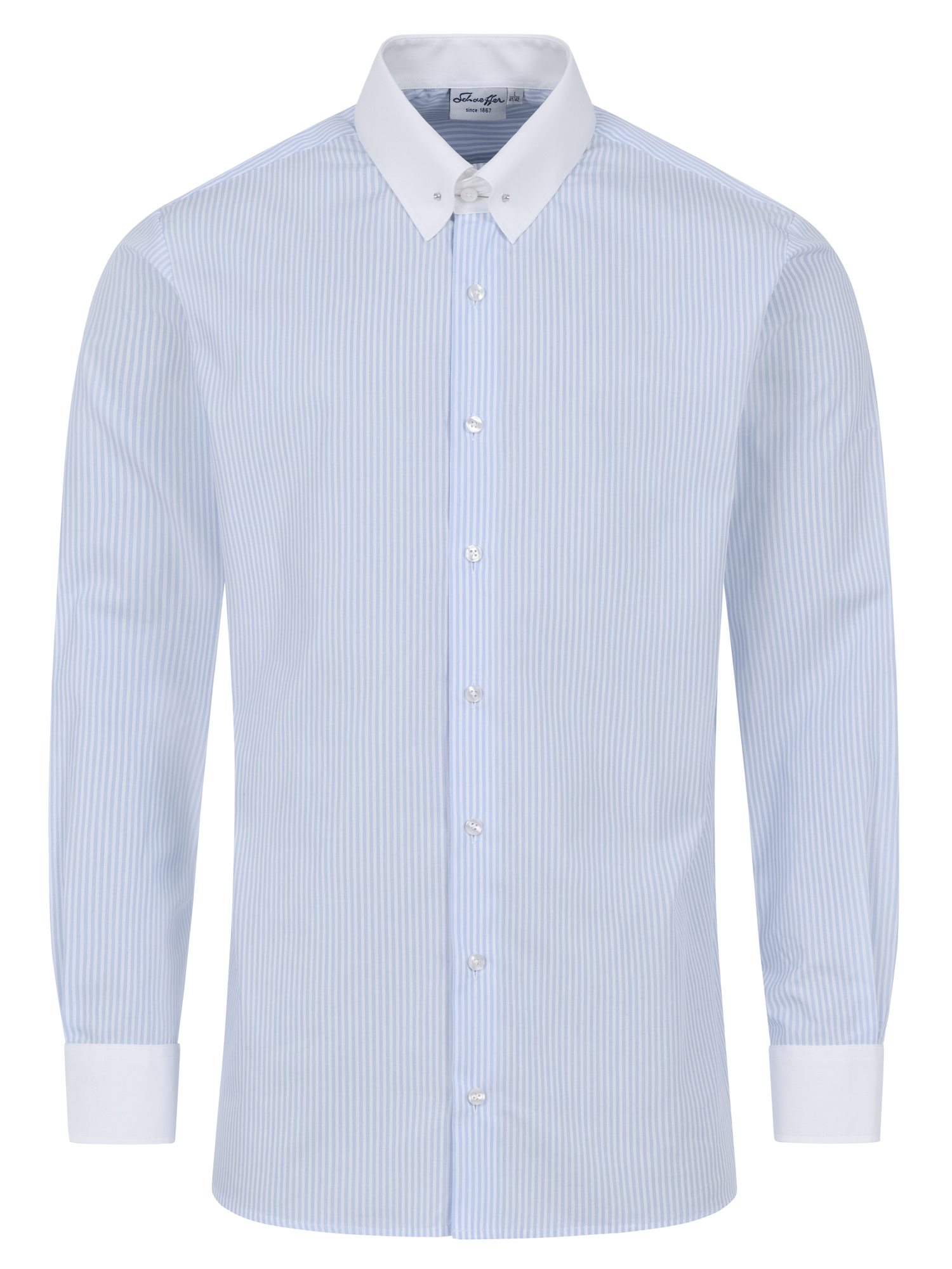 Hellblau gestreiftes Modern Cut Urban Line Schaeffer Hemd mit Piccadilly Kragen