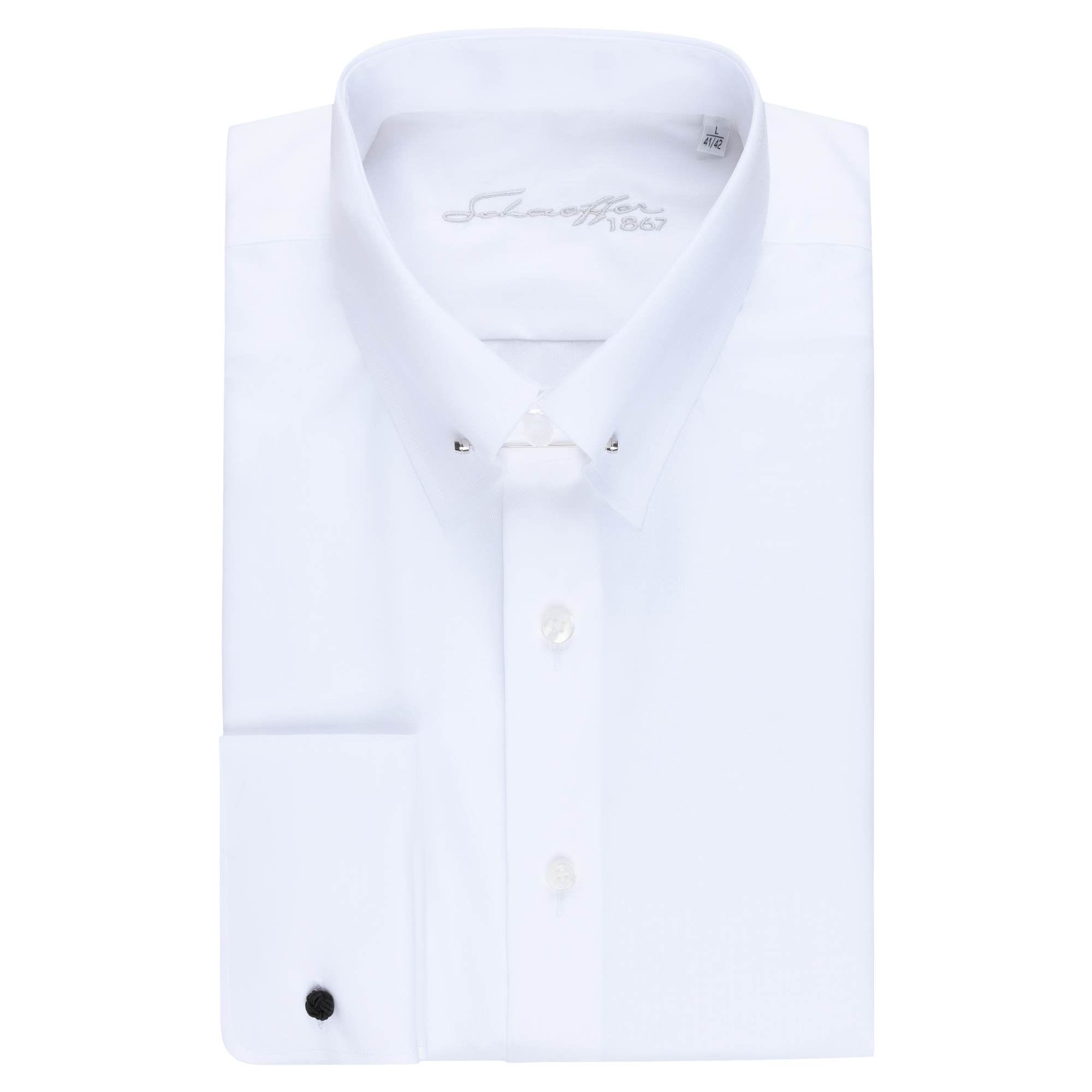 Weißes Fischgrat Modern Cut Premium Line Schaeffer Hemd mit Piccadilly Kragen 