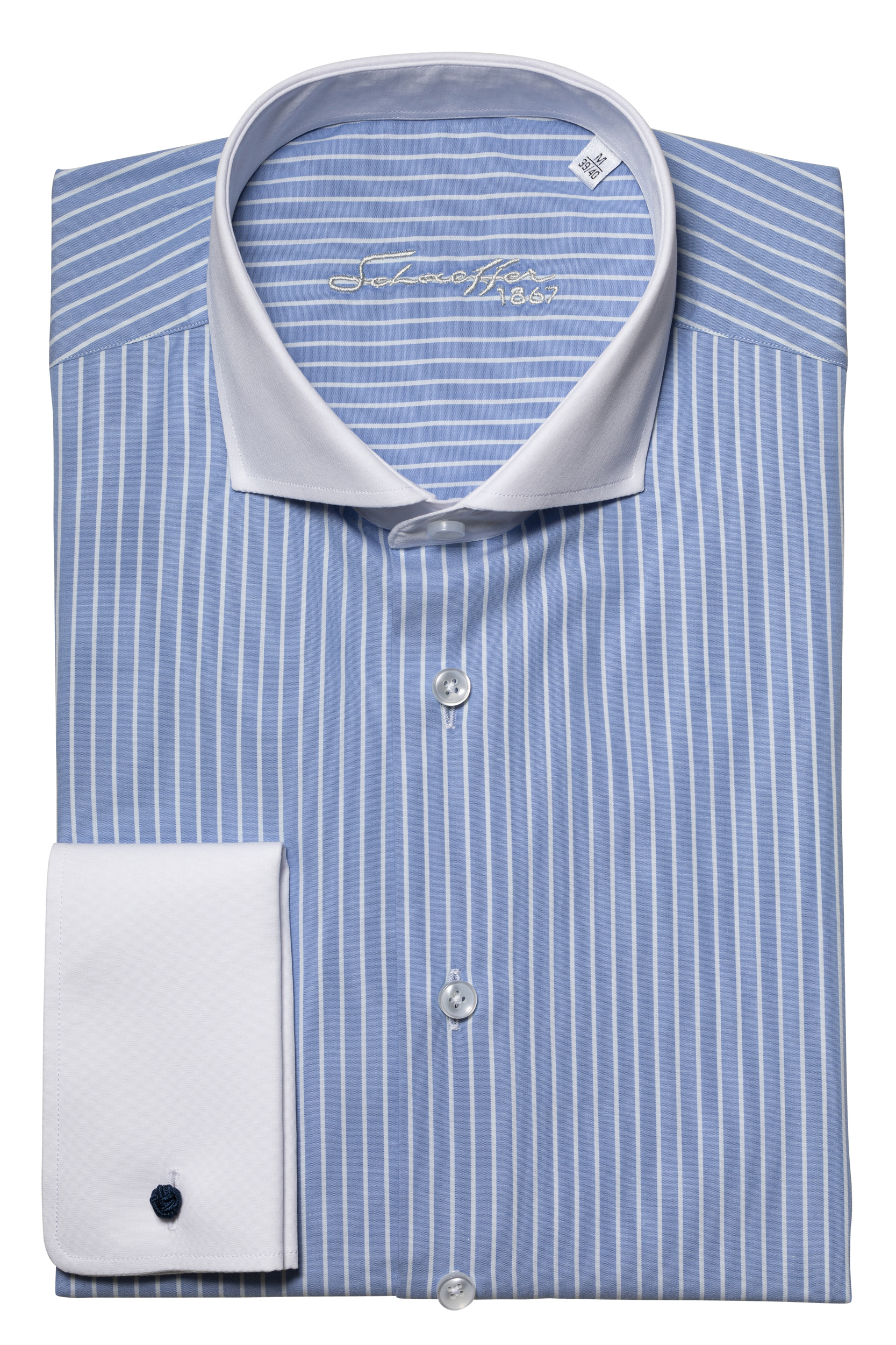 Hellblau gestreiftes Modern Cut Classic Line Schaeffer Hemd mit Hai Kragen Hellblau gestreiftes Modern Cut Classic Line Schaeffer Hemd mit Hai Kragen