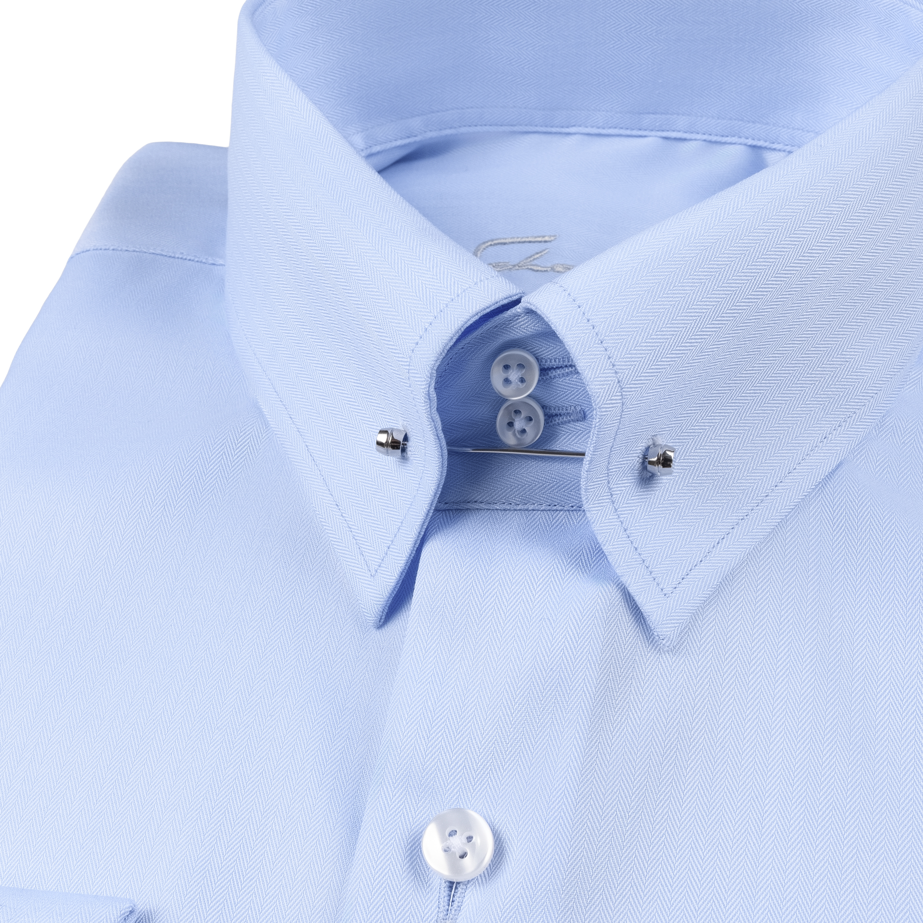 Hellblaues Fischgrat Slim Fit Premium Line Schaeffer Hemd mit Piccadilly Kragen 