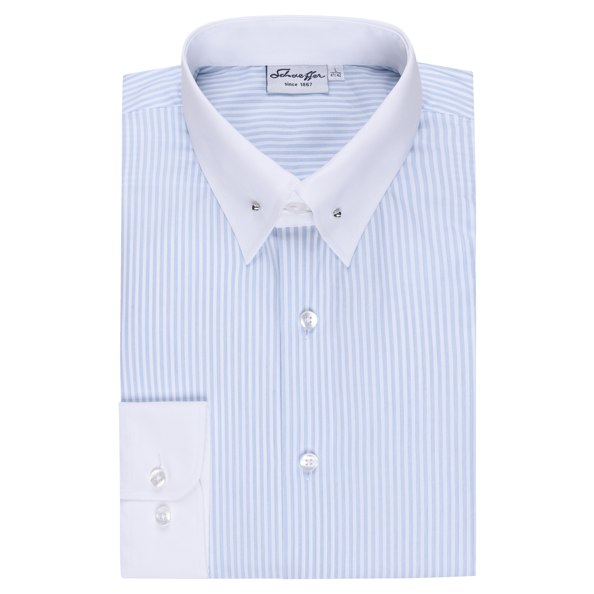 Hellblau gestreiftes Modern Cut Urban Line Schaeffer Hemd mit Piccadilly Kragen