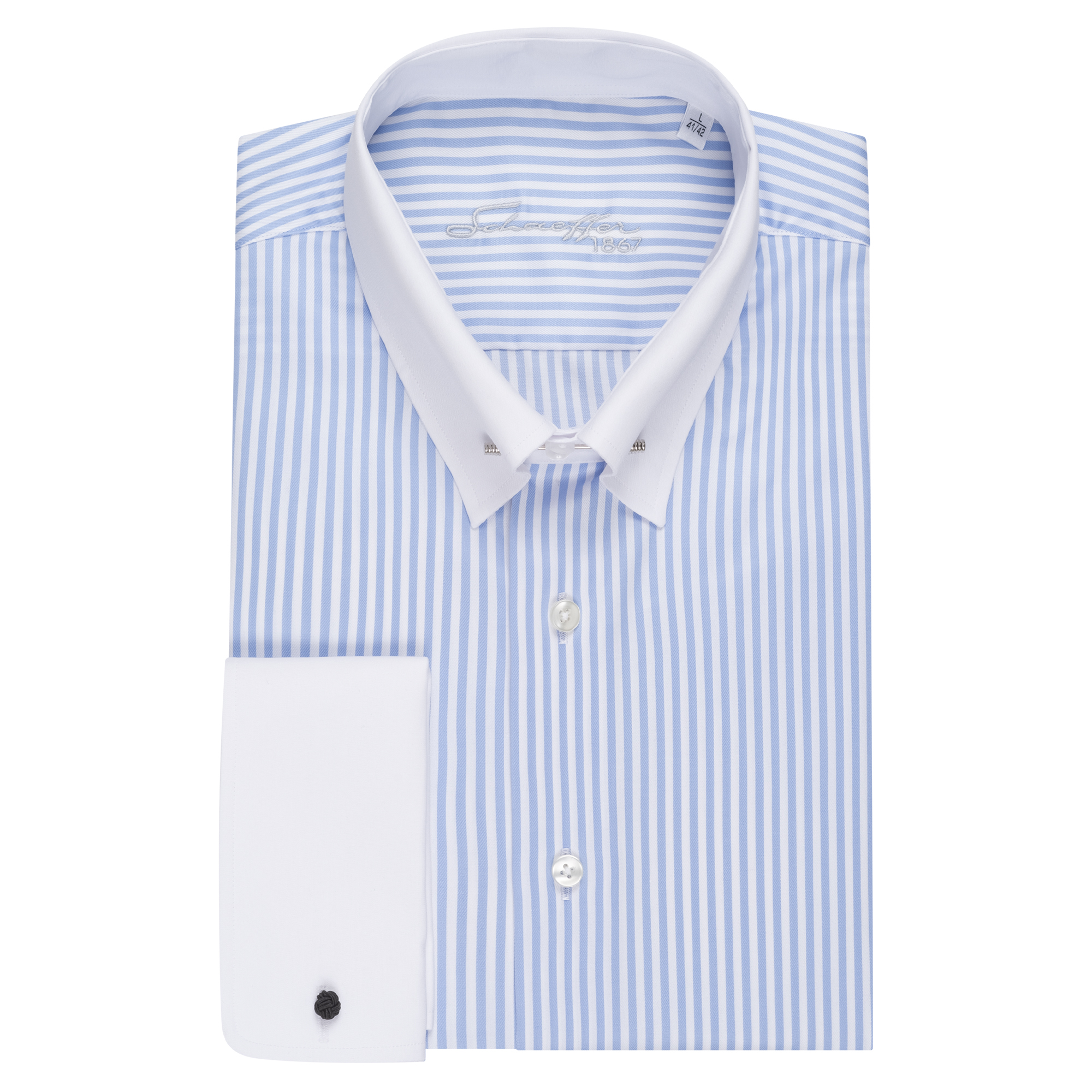 Hellblau gestreiftes Modern Cut Premium Line Schaeffer Hemd mit Piccadilly Kragen Hellblau gestreiftes Modern Cut Premium Line Schaeffer Hemd mit Piccadilly Kragen
