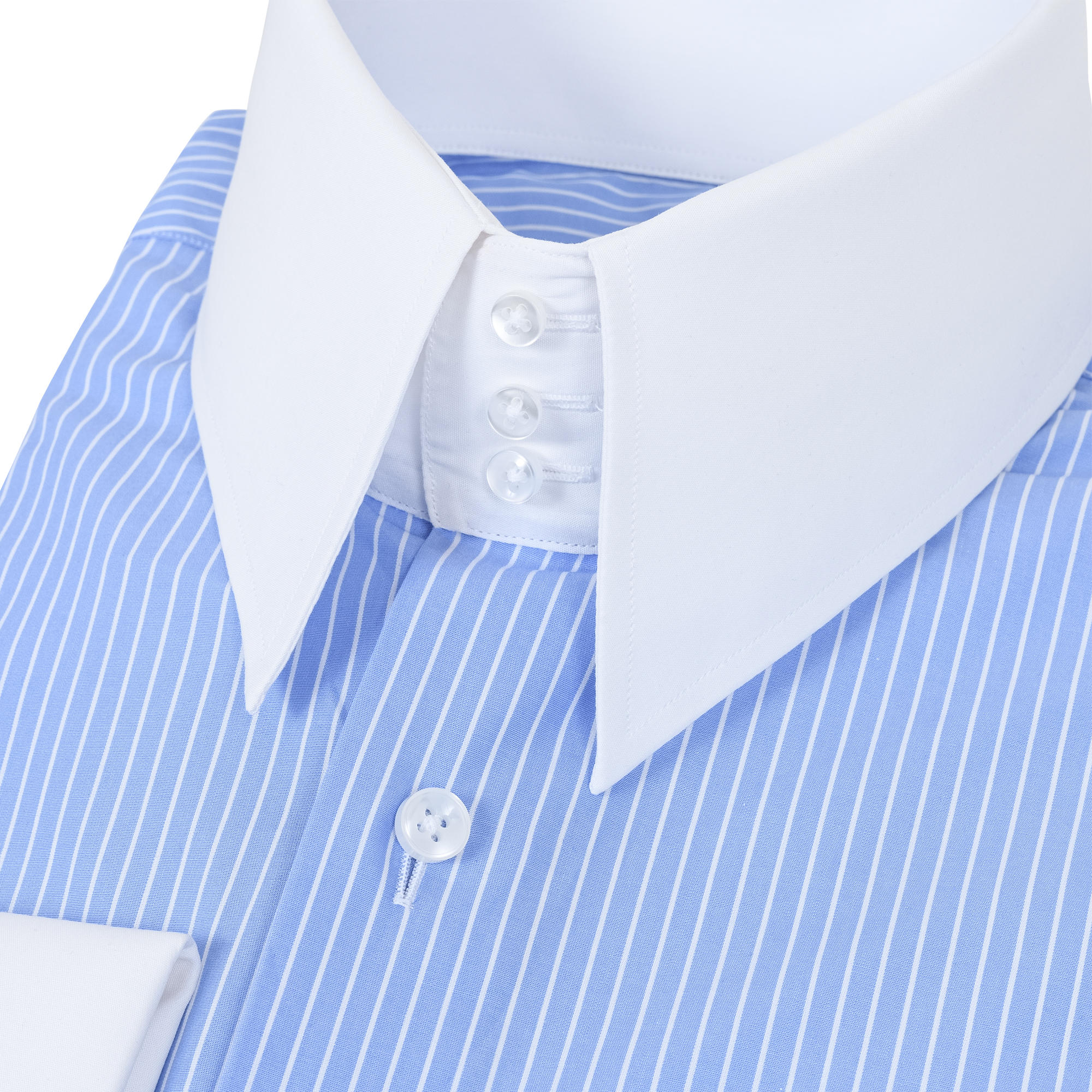 Hellblau gestreiftes Modern Cut Classic Line Schaeffer Hemd mit Spearpoint Kragen