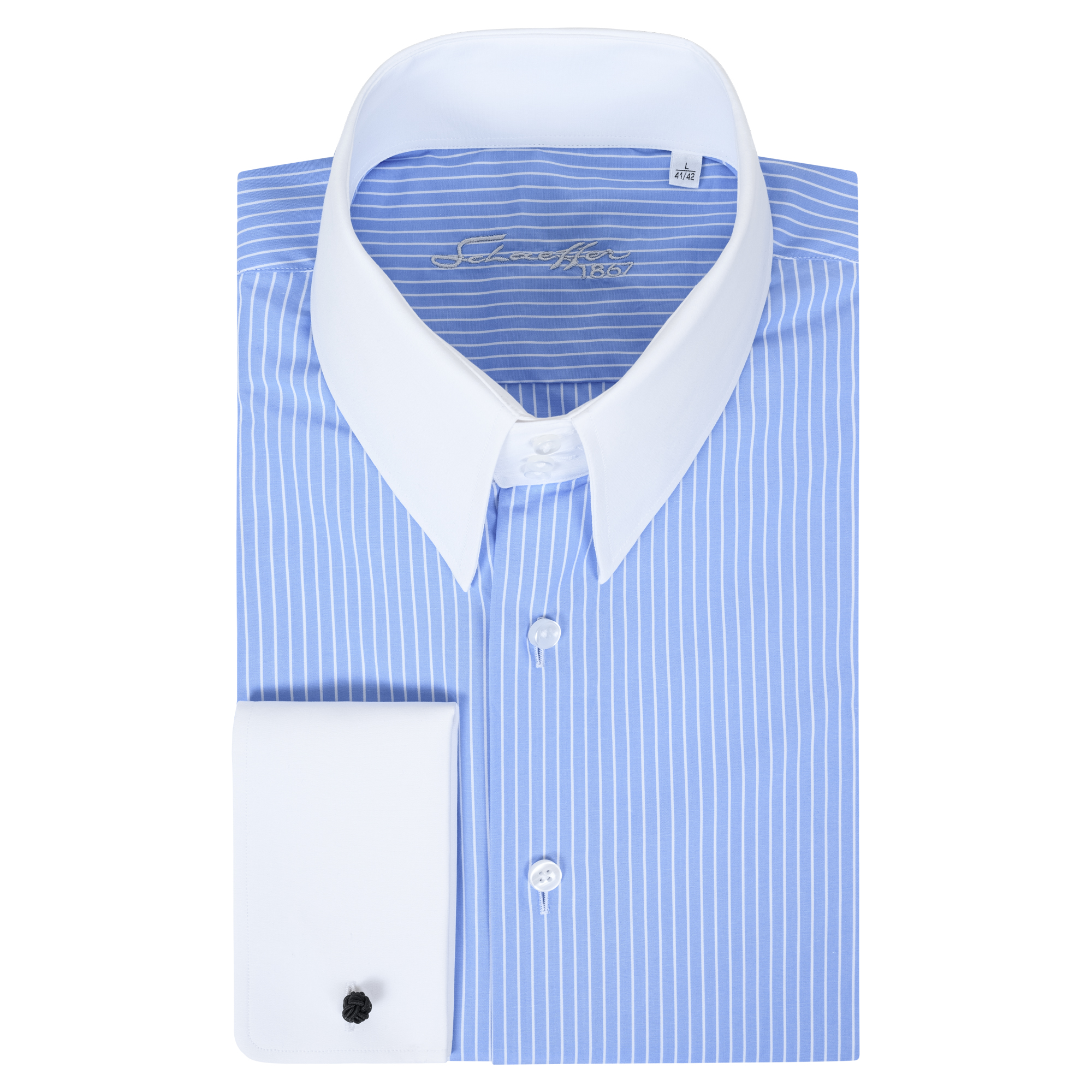 Hellblau gestreiftes Modern Cut Classic Line Schaeffer Hemd mit Spearpoint Kragen