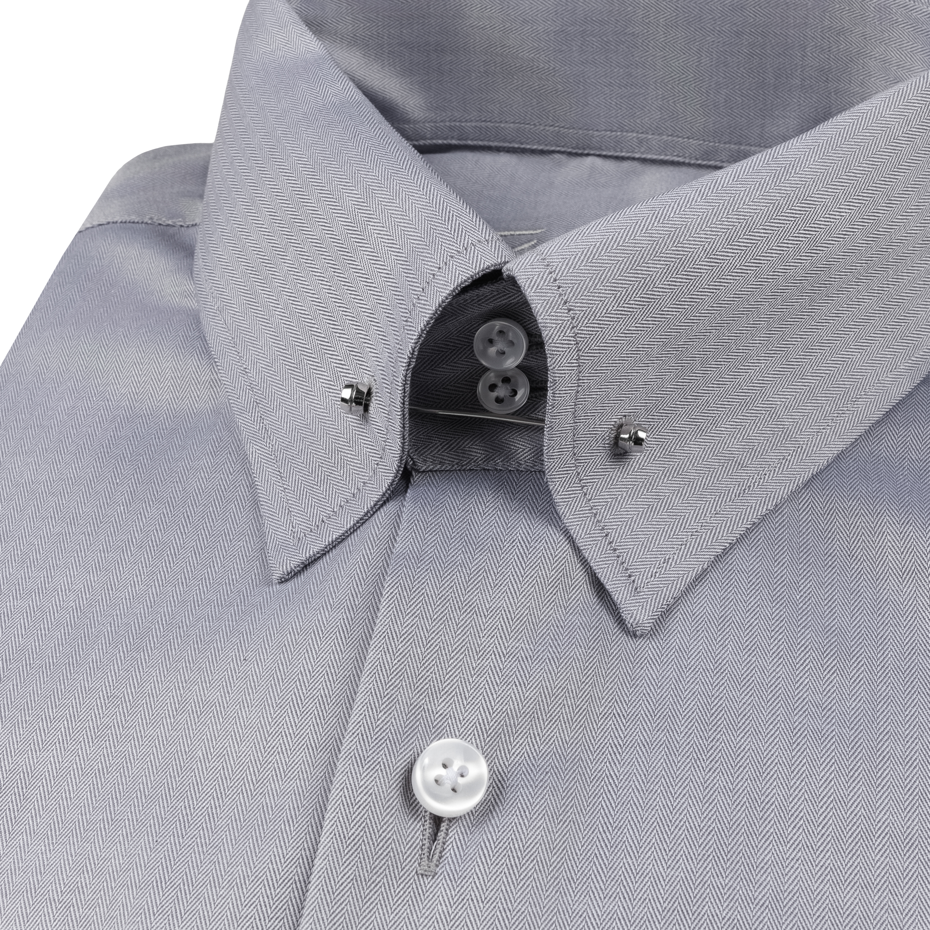 Graues Fischgrat Modern Cut Premium Line Schaeffer Hemd mit Piccadilly Kragen 