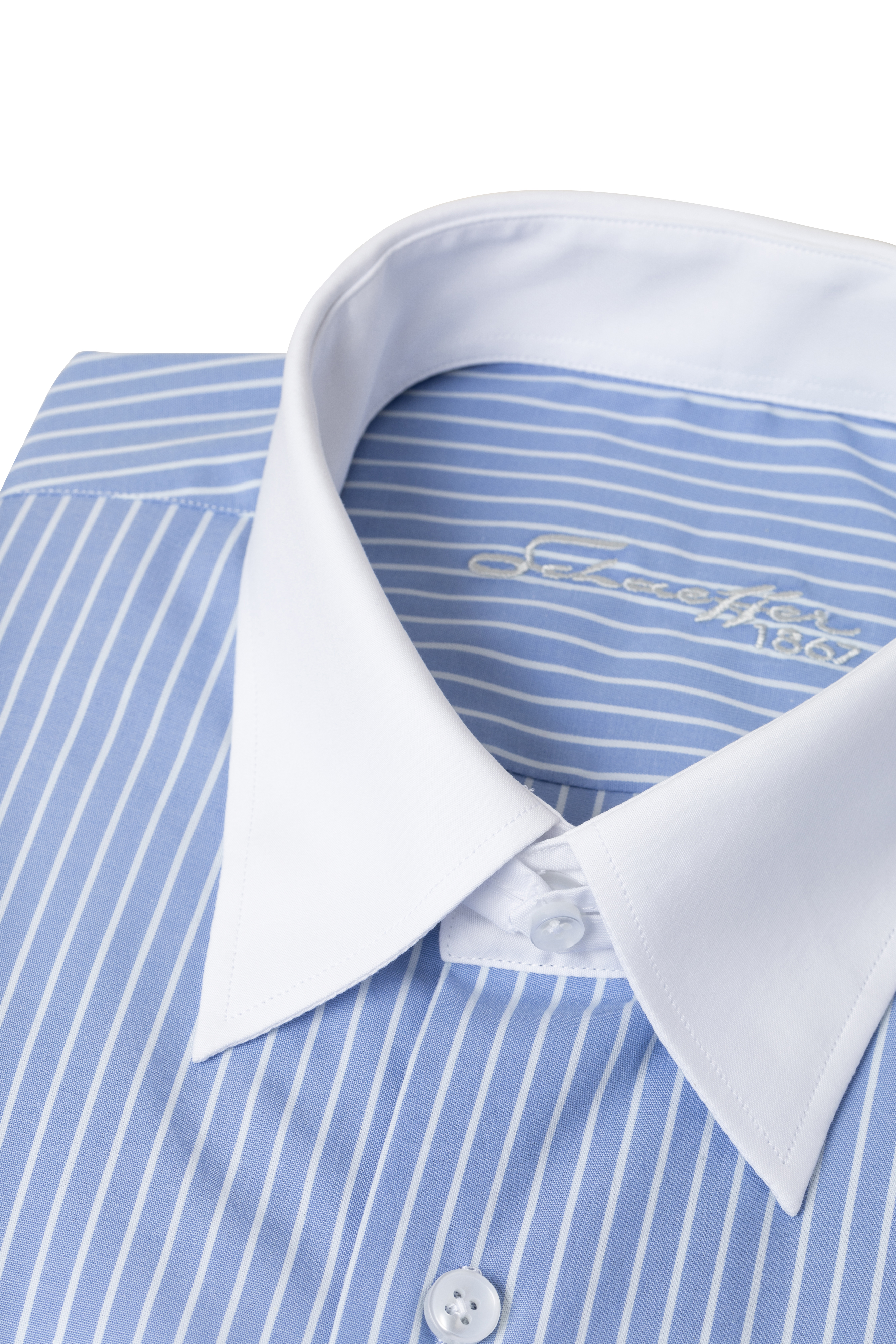 Hellblau gestreiftes Slim Fit Classic Line Schaeffer Hemd mit Tab Kragen Hellblau gestreiftes Slim Fit Classic Line Schaeffer Hemd mit Tab Kragen