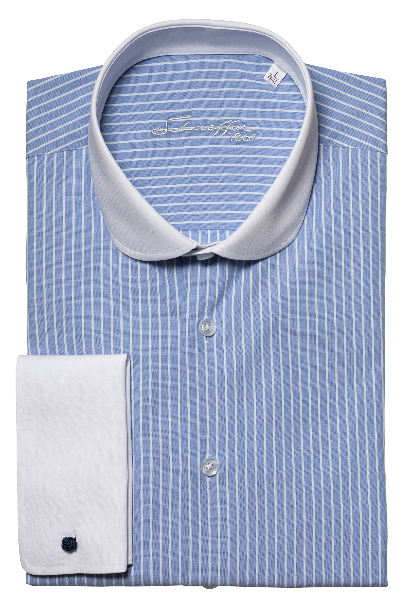 Hellblau gestreiftes Modern Cut Classic Line Schaeffer Hemd mit Club Kragen Hellblau gestreiftes Modern Cut Classic Line Schaeffer Hemd mit Club Kragen