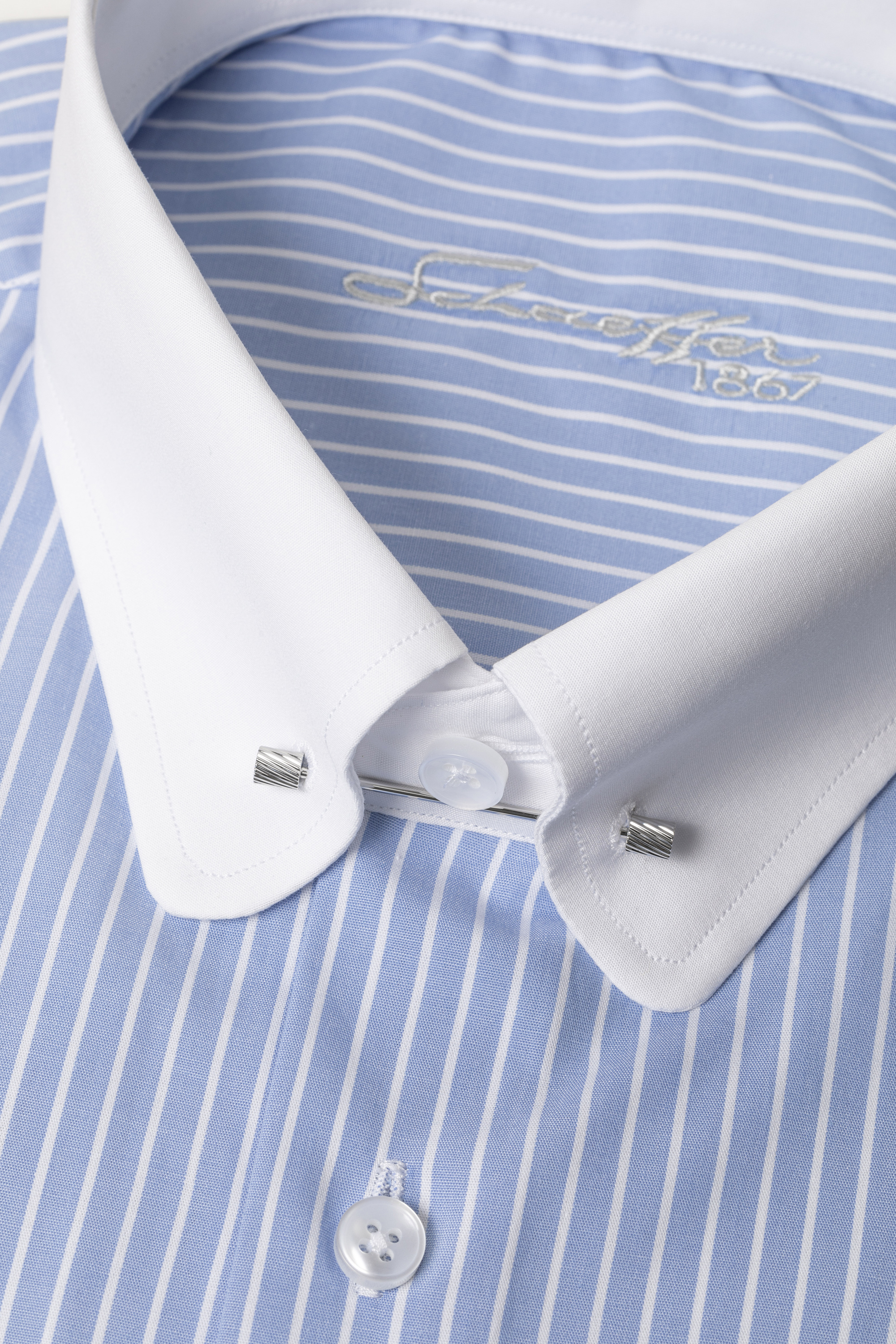 Hellblau gestreiftes Slim Fit Classic Line Schaeffer Hemd mit Piccadilly Kragen Hellblau gestreiftes Slim Fit Classic Line Schaeffer Hemd mit Piccadilly Kragen