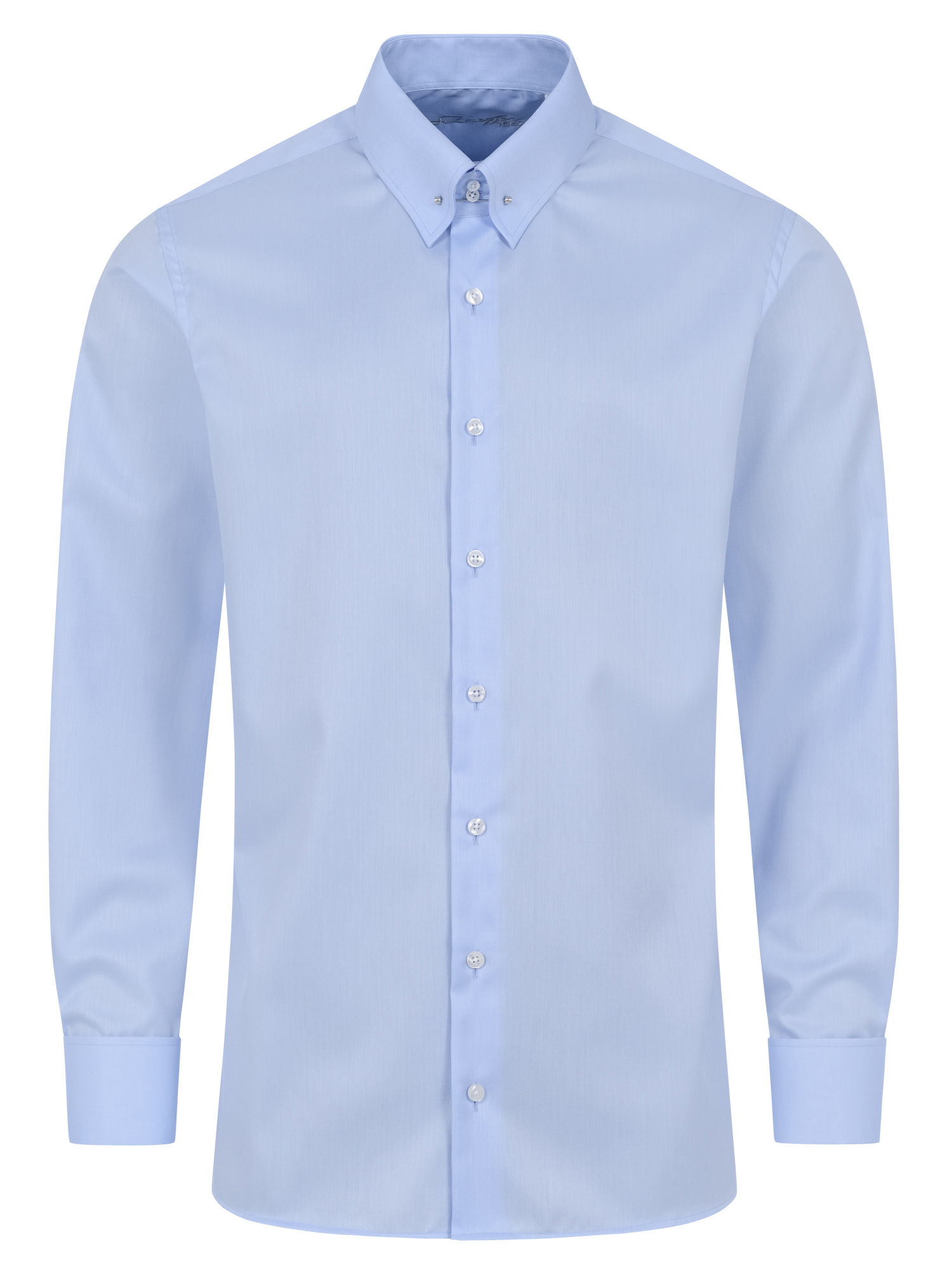 Hellblaues Fischgrat Modern Cut Premium Line Schaeffer Hemd mit Piccadilly Kragen 