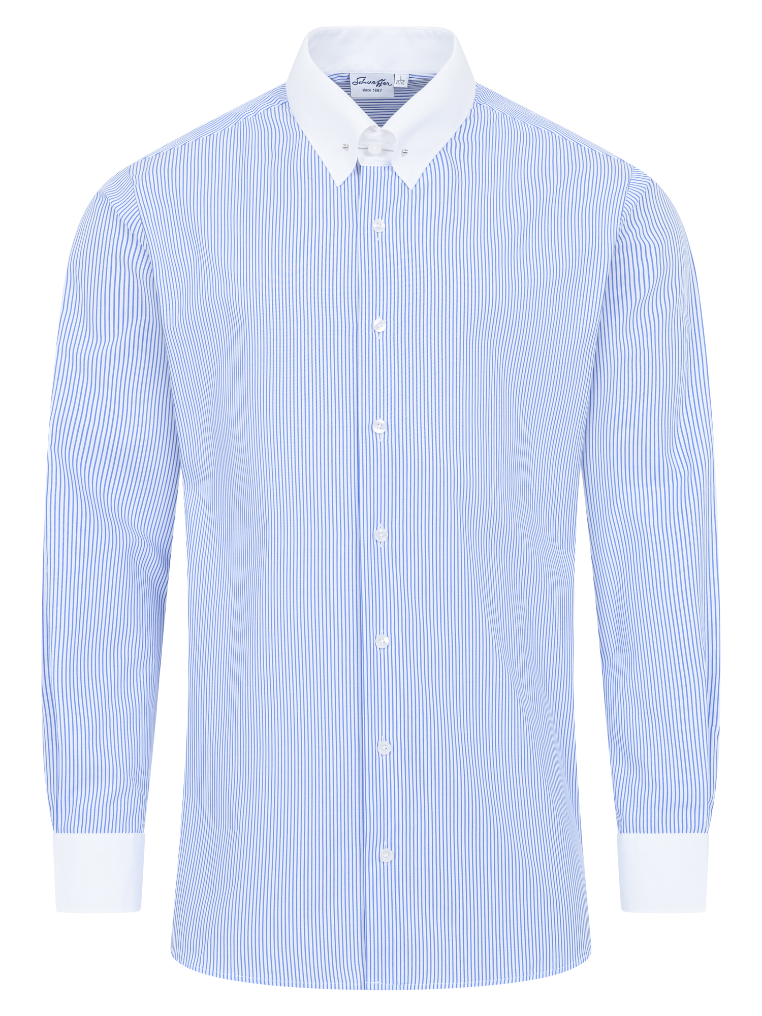 Blau gestreiftes Modern Cut Urban Line Schaeffer Hemd mit Piccadilly Kragen